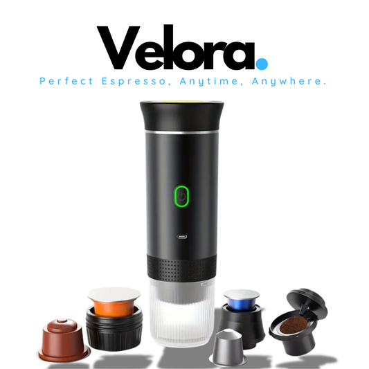 Velora Wireless Electric Portable Espresso Maker | 3-in-1 Travel Coffee Machine for Home, Car & Camping – Compatible with Capsules & Grounds